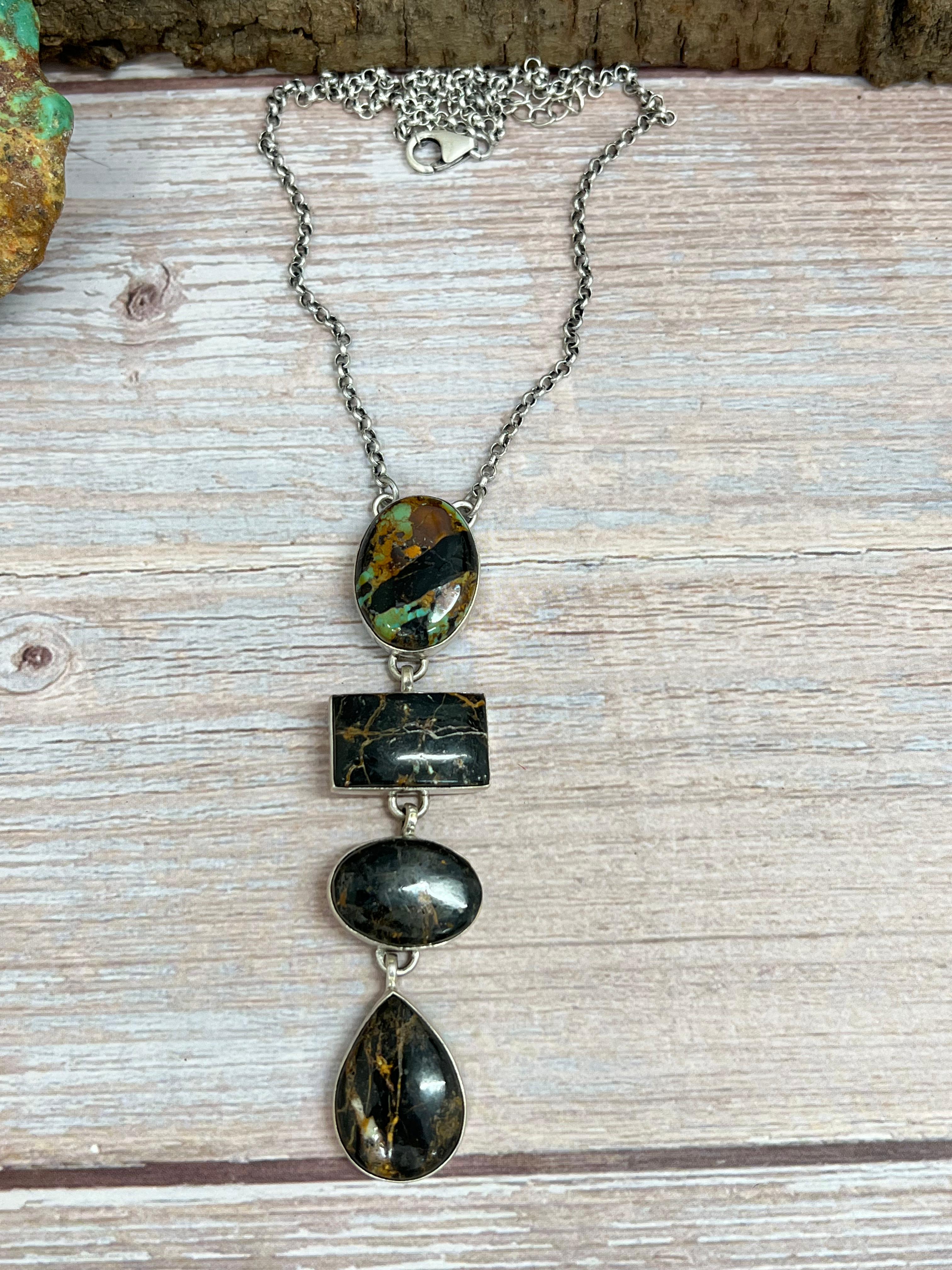 Handmade Sterling Silver Black Jack Necklace with Signed Nizhoni