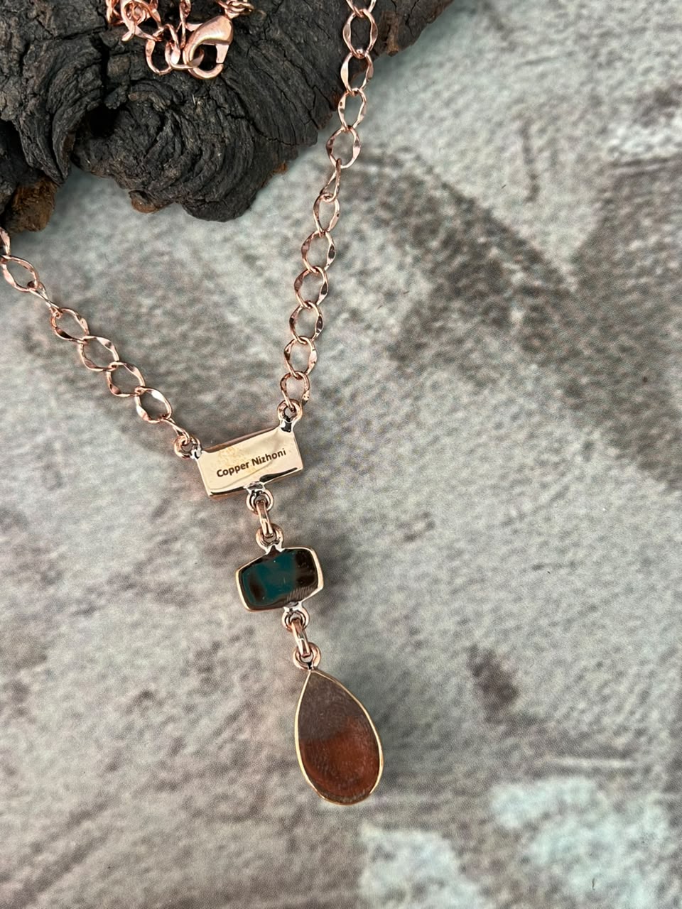 Handmade Sonoran Mountain Turquoise Copper Collection: Necklace Signed Nizhoni