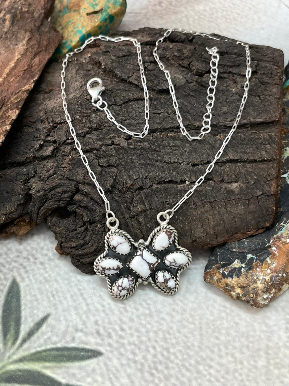 Handmade Sterling Silver Wildhorse Magnesite Necklace "Signed Nizhoni"