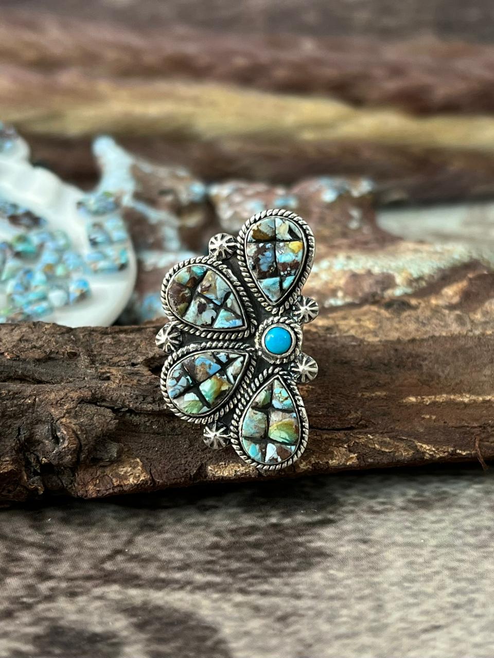 Handmade Sterling Silver 'Golden Hills Turquoise Cobble Collection' Adjustable Ring "Signed Nizhoni"