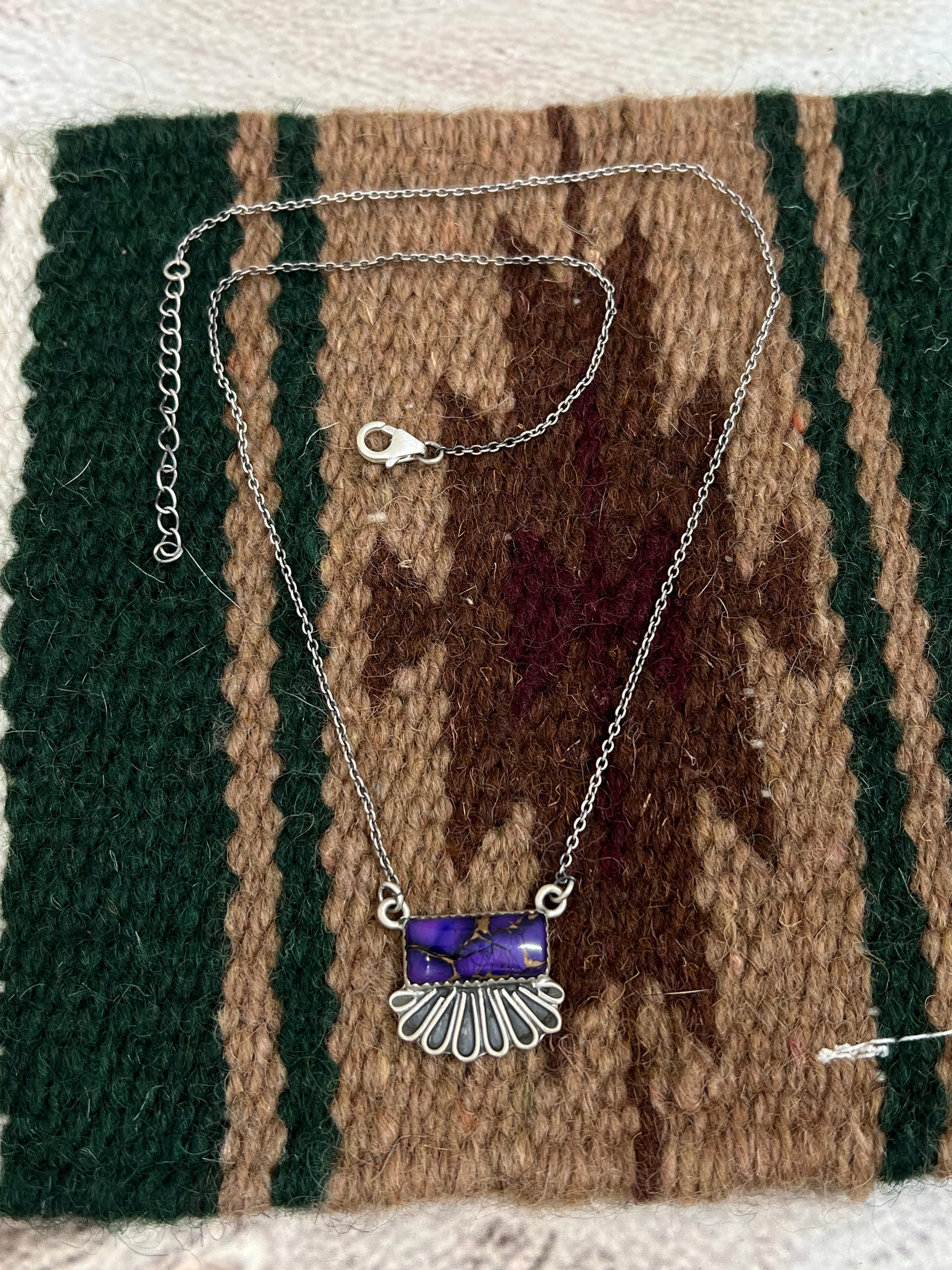 Handmade Sterling Silver Grape Dahlia Necklace with Signed Nizhoni