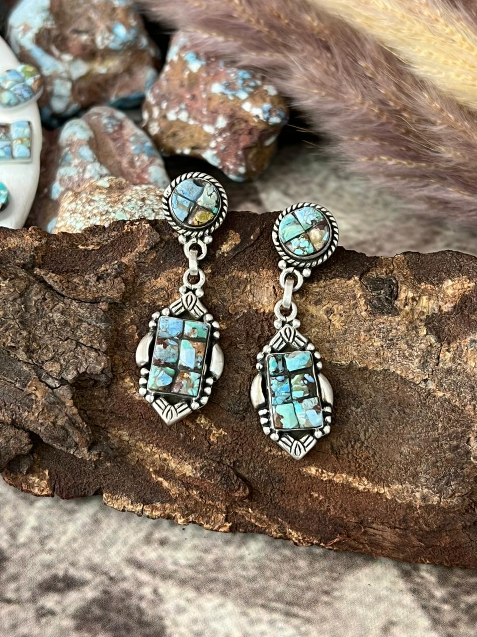 Handmade Sterling Silver Golden Hills Cobble Collection Post Dangle Earrings "Signed Nizhoni"