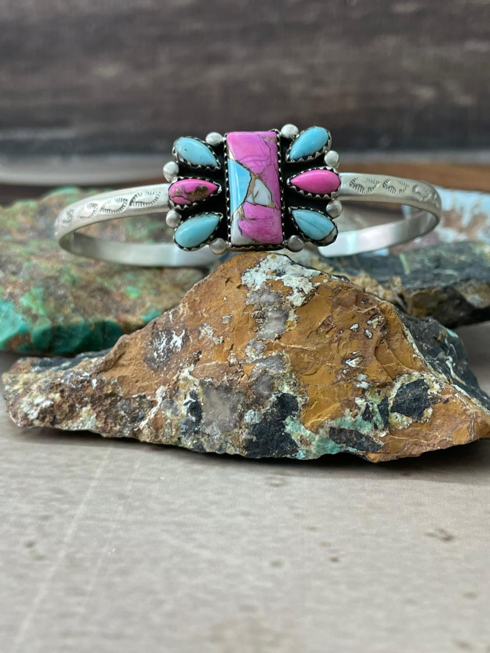 Handmade Sterling Silver Cotton Candy Cuff Bracelet "Signed Nizhoni"