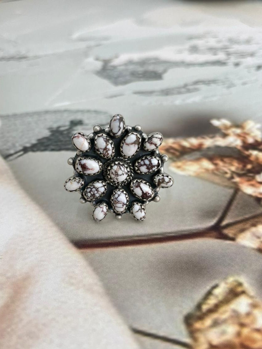 Handmade Sterling Silver Wildhorse Magnesite Adjustable Ring "Signed Nizhoni"