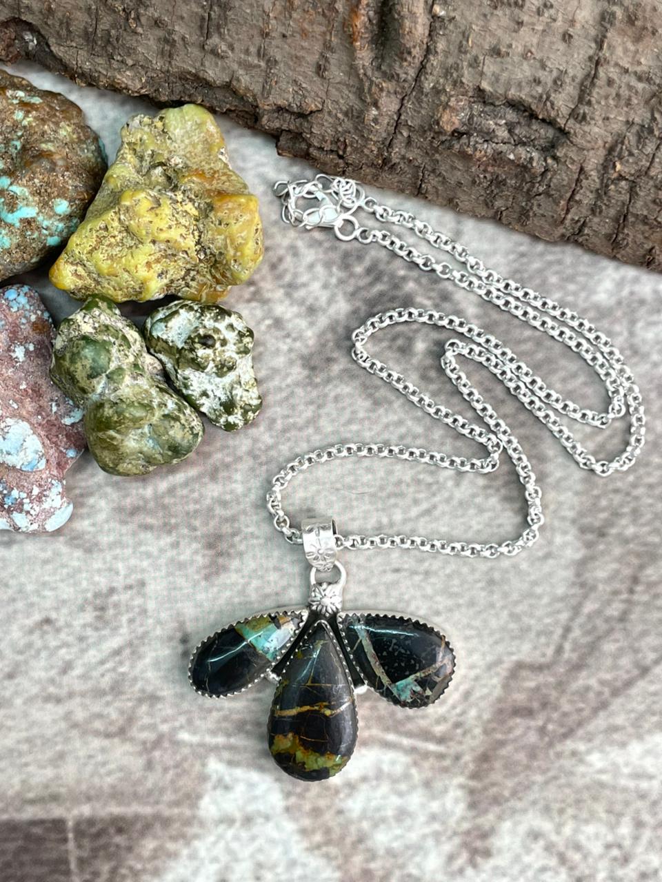Handmade Sterling Silver Blackjack Turquoise Necklace "Signed Nizhoni"