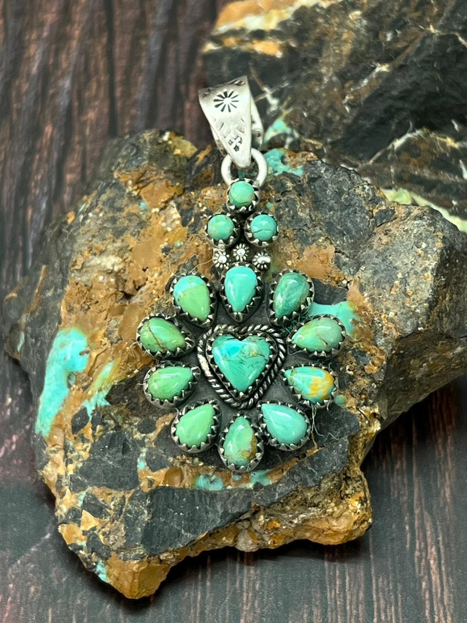 Handmade Sterling Silver Kingman Turquoise Pendant "Signed Nizhoni"