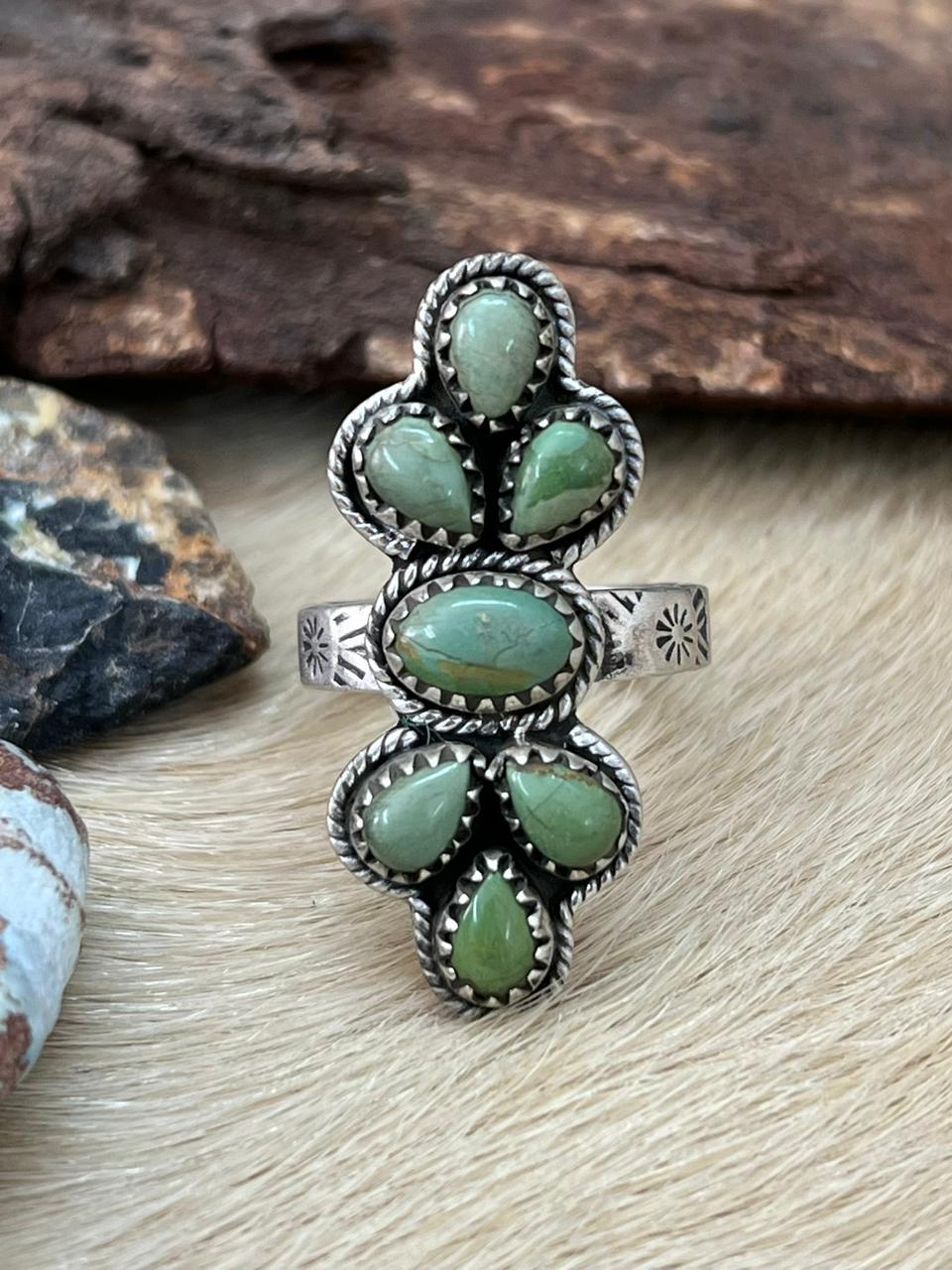 Handmade Sterling Silver Kingman Turquoise Adjustable Ring "Signed Nizhoni"