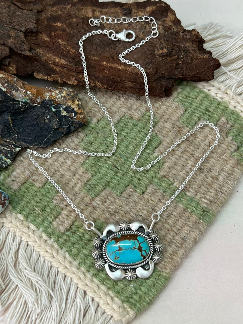 Handmade Sterling Silver Number 8 Turquoise Necklace "Signed Nizhoni"