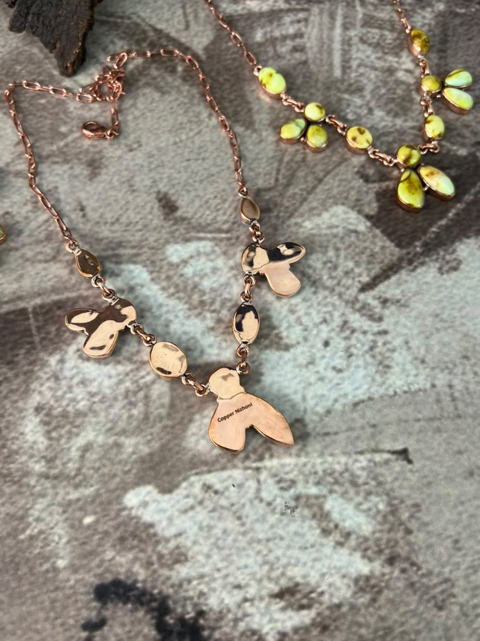 Handmade Royston, Golden Hills and Palomino Turquoise Copper Collection: Necklace Signed Nizhoni