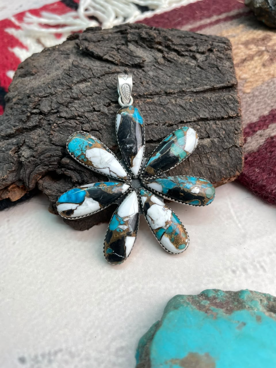 Handmade Sterling Silver Kingman with White Buffalo Turquoise Pendant Signed Nizhoni