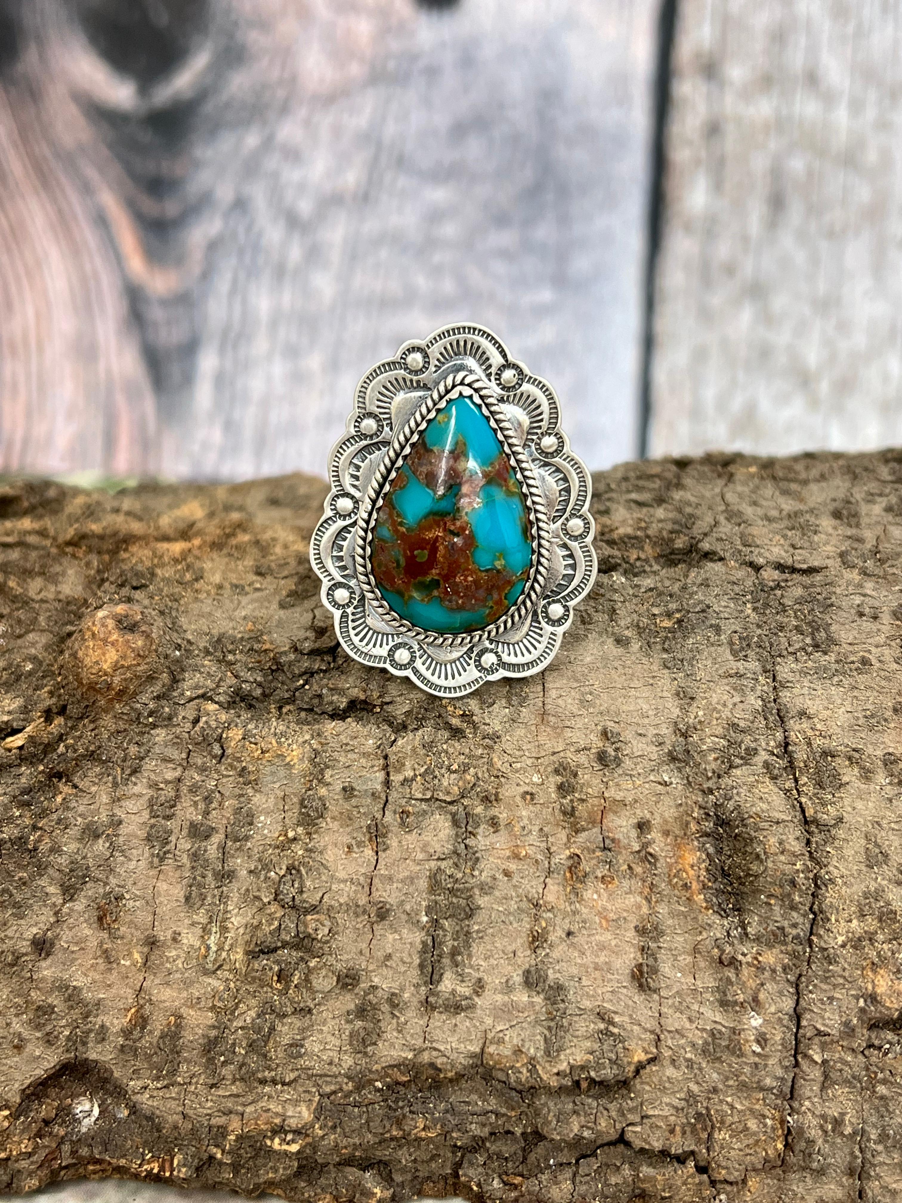 Handmade Sterling Silver Hardy Pit Adjustable Ring with Signed Nizhoni