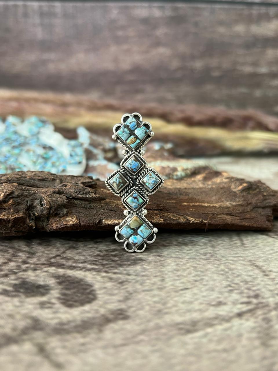 Handmade Sterling Silver 'Golden Hills Turquoise Cobble Collection' Adjustable Ring "Signed Nizhoni"