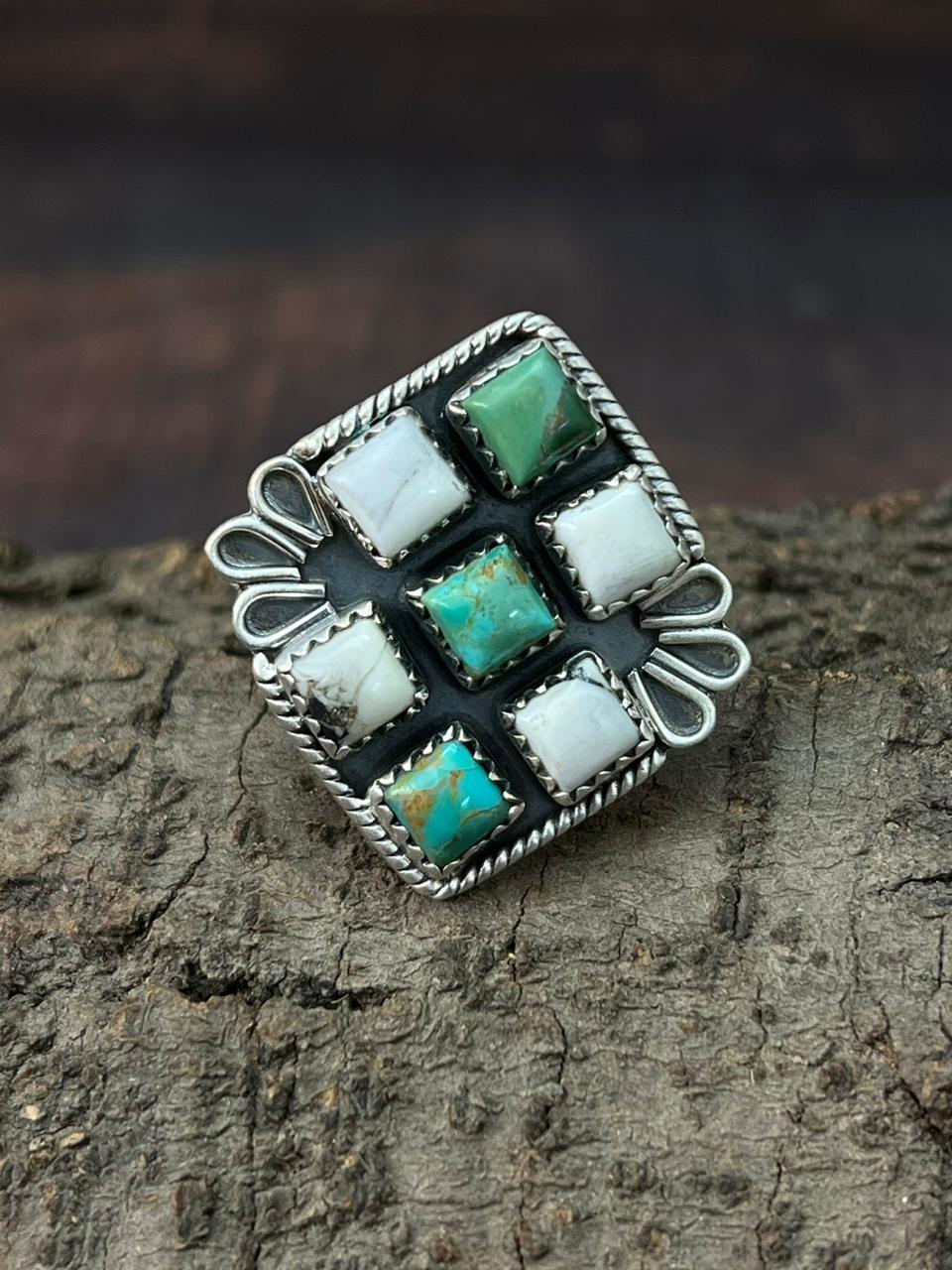 Handmade Sterling Silver Kingman with Wildhorse Magnesite Adjustable Ring "Signed Nizhoni"
