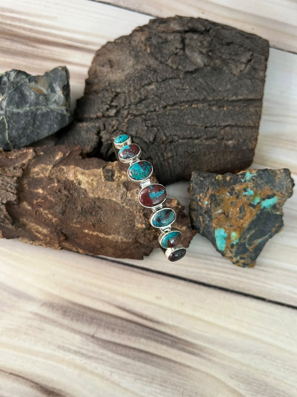Handmade Sterling Silver Gem Silica Collection: Cuff Bracelet Signed Nizhoni