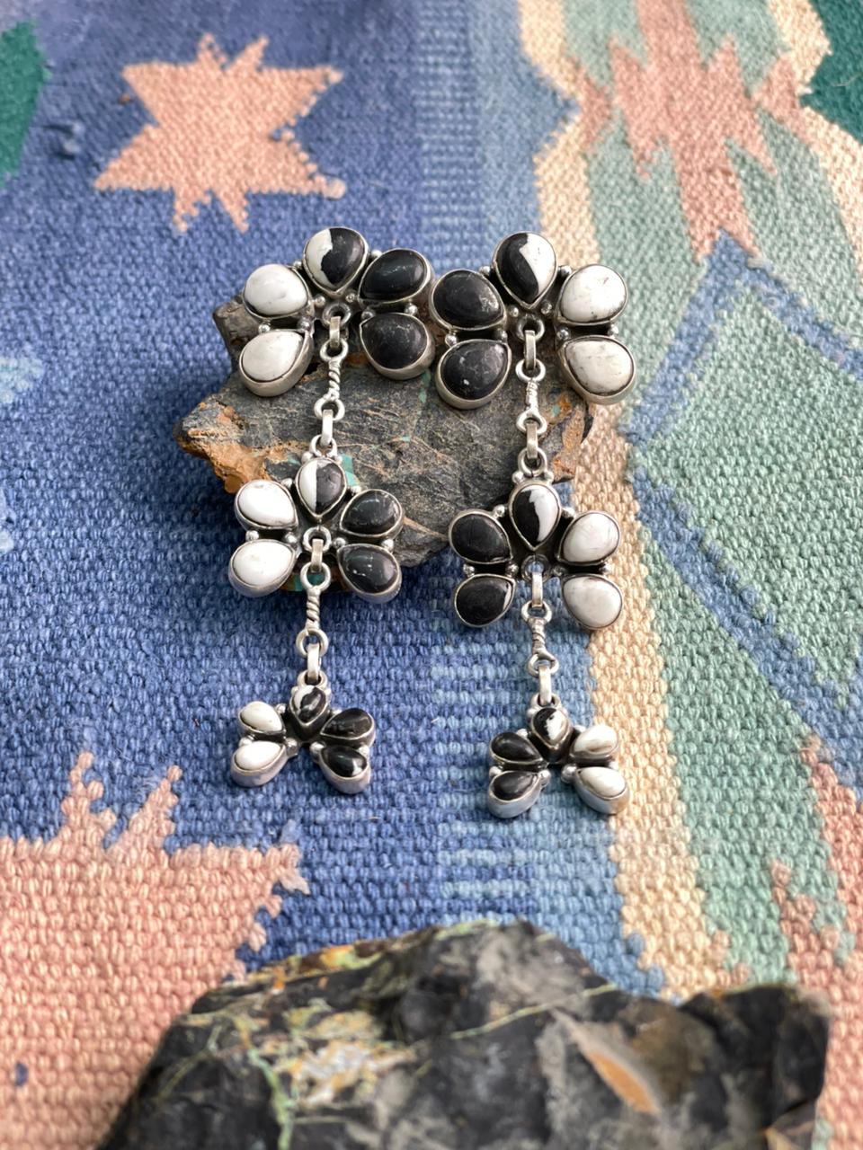 Handmade Sterling Silver White Buffalo Post Dangle Earrings "Signed Nizhoni"