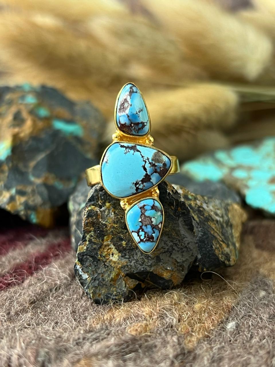 “The Golden Collection” Natural Golden Hills Turquoise Adjustable Ring