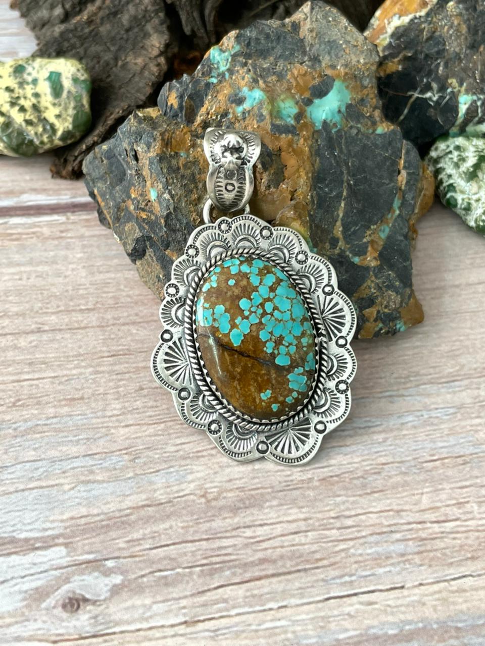 Handmade Sterling Silver Number 8 Turquoise Pendant "Signed Nizhoni"