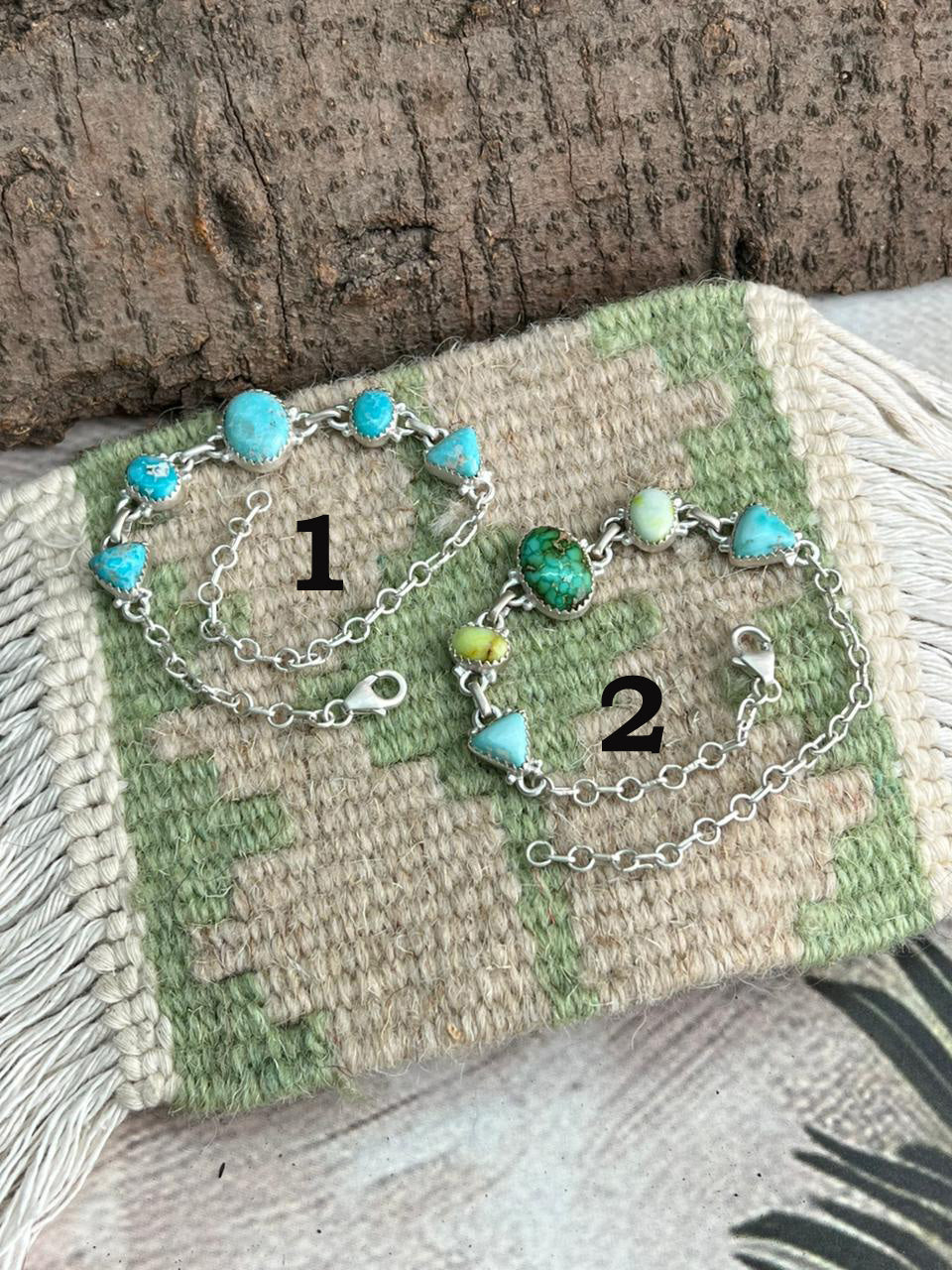 Handmade Sterling Silver Palomino with White Water Turquoise Chain Bracelet "Signed Nizhoni"