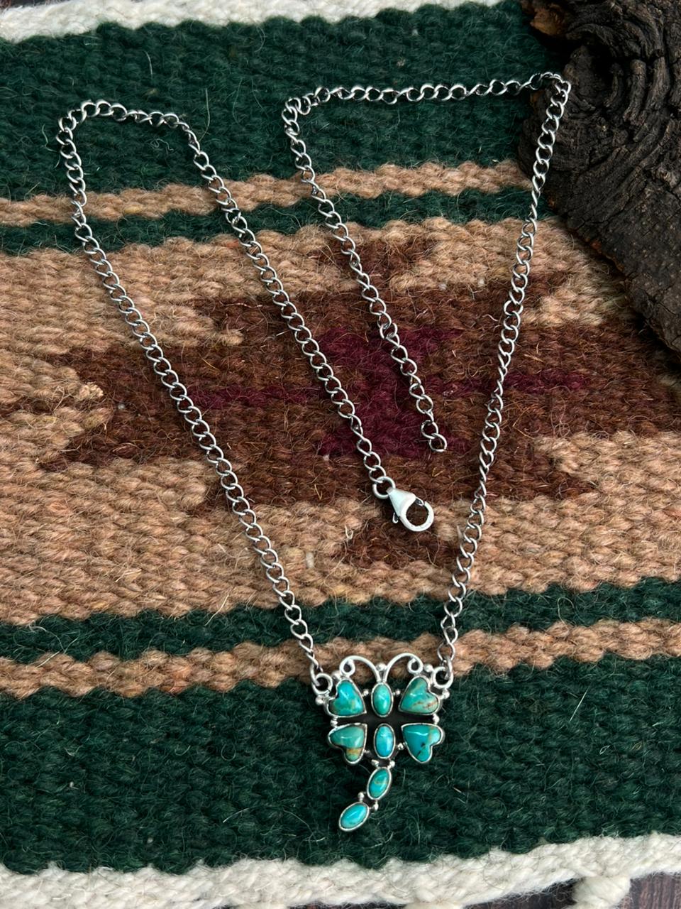 "Heart Collection" Handmade Sterling Silver Kingman Turquoise Necklace "Signed Nizhoni"