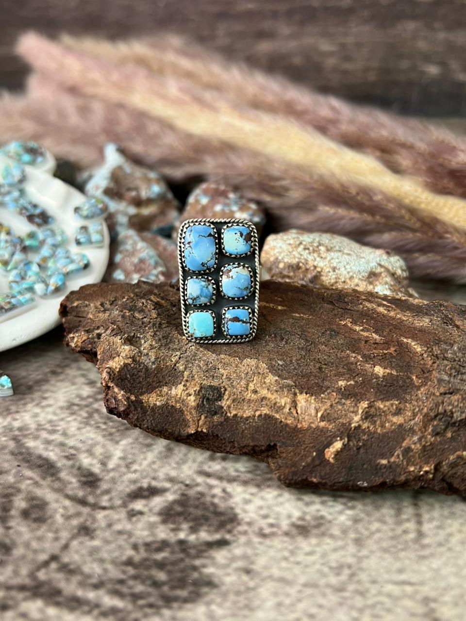 Handmade Sterling Silver Golden Hills Turquoise Adjustable Ring "Signed Nizhoni"