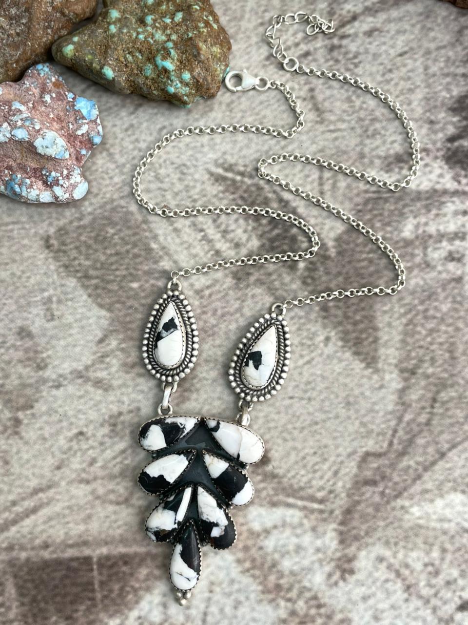 Handmade Sterling Silver White Buffalo Necklace with Signed Nizhoni