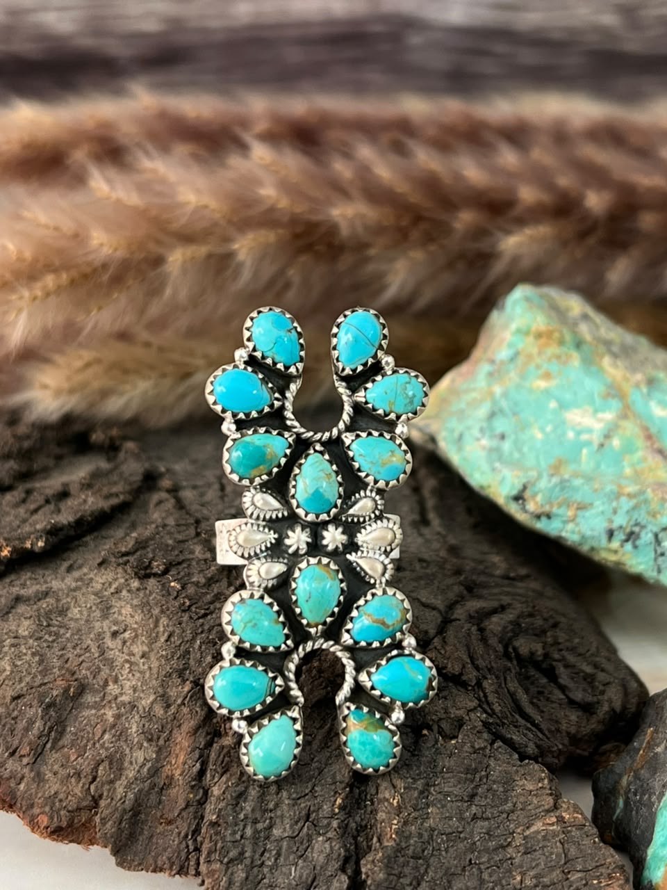 Handmade Sterling Silver Kingman Turquoise Adjustable Ring Signed Nizhoni