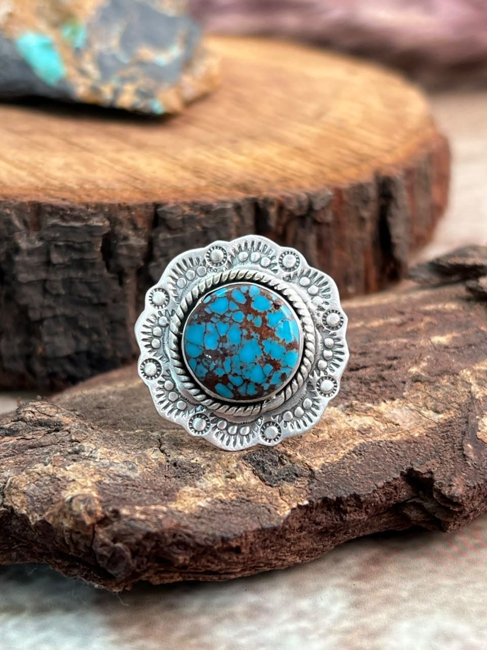 Handmade Sterling Silver Egyptian Turquoise Collection: Adjustable Ring Signed Nizhoni