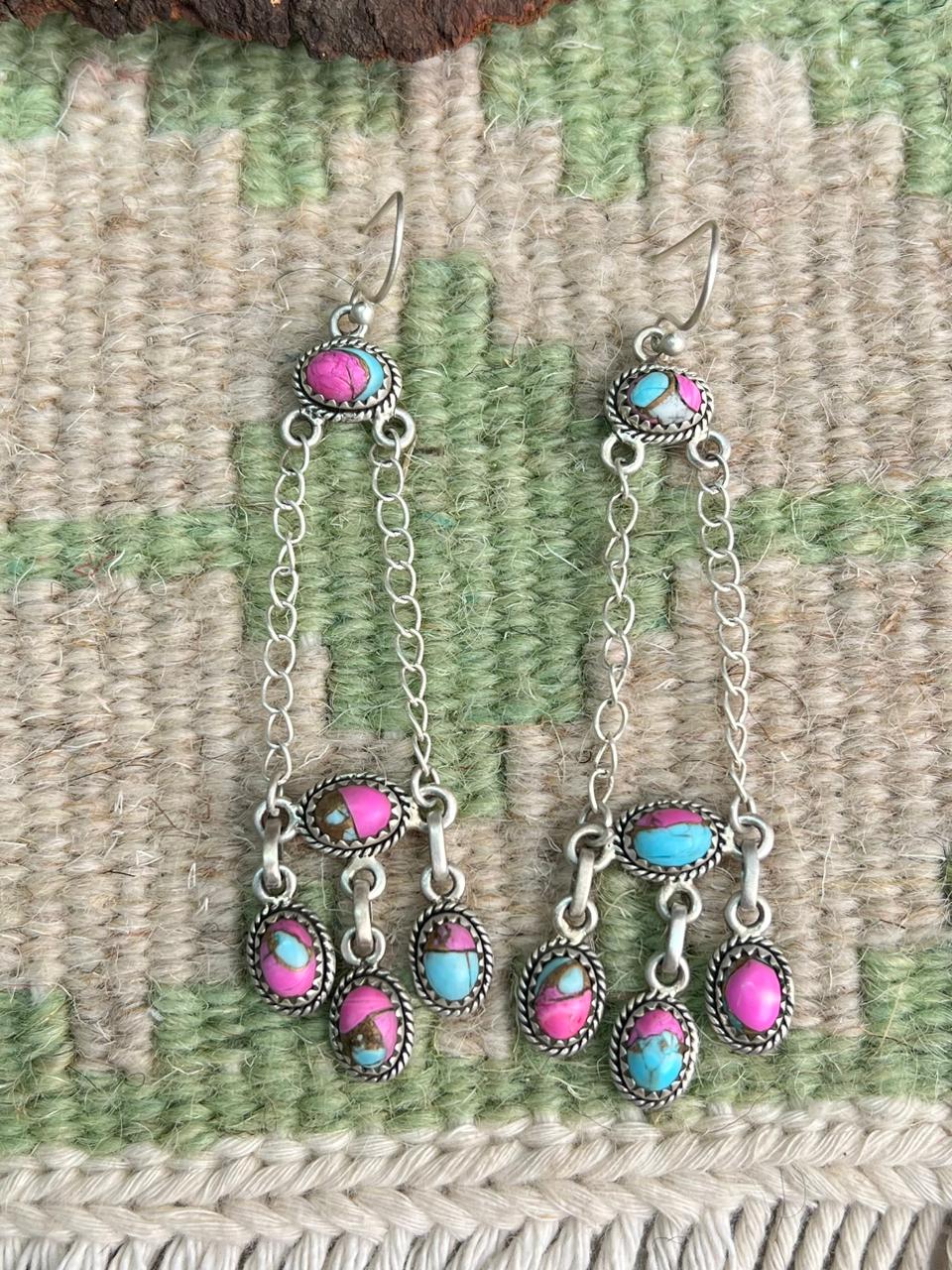 Handmade Sterling Silver Cotton Candy Hook Dangle Earrings "Signed Nizhoni"
