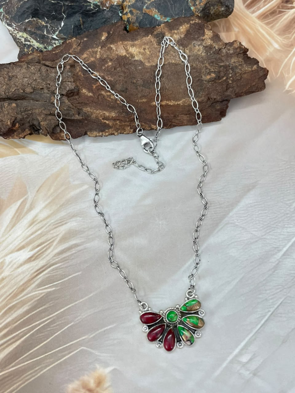 Handmade Sterling Silver Christmas Dahlia Collection: Necklace Signed Nizhoni