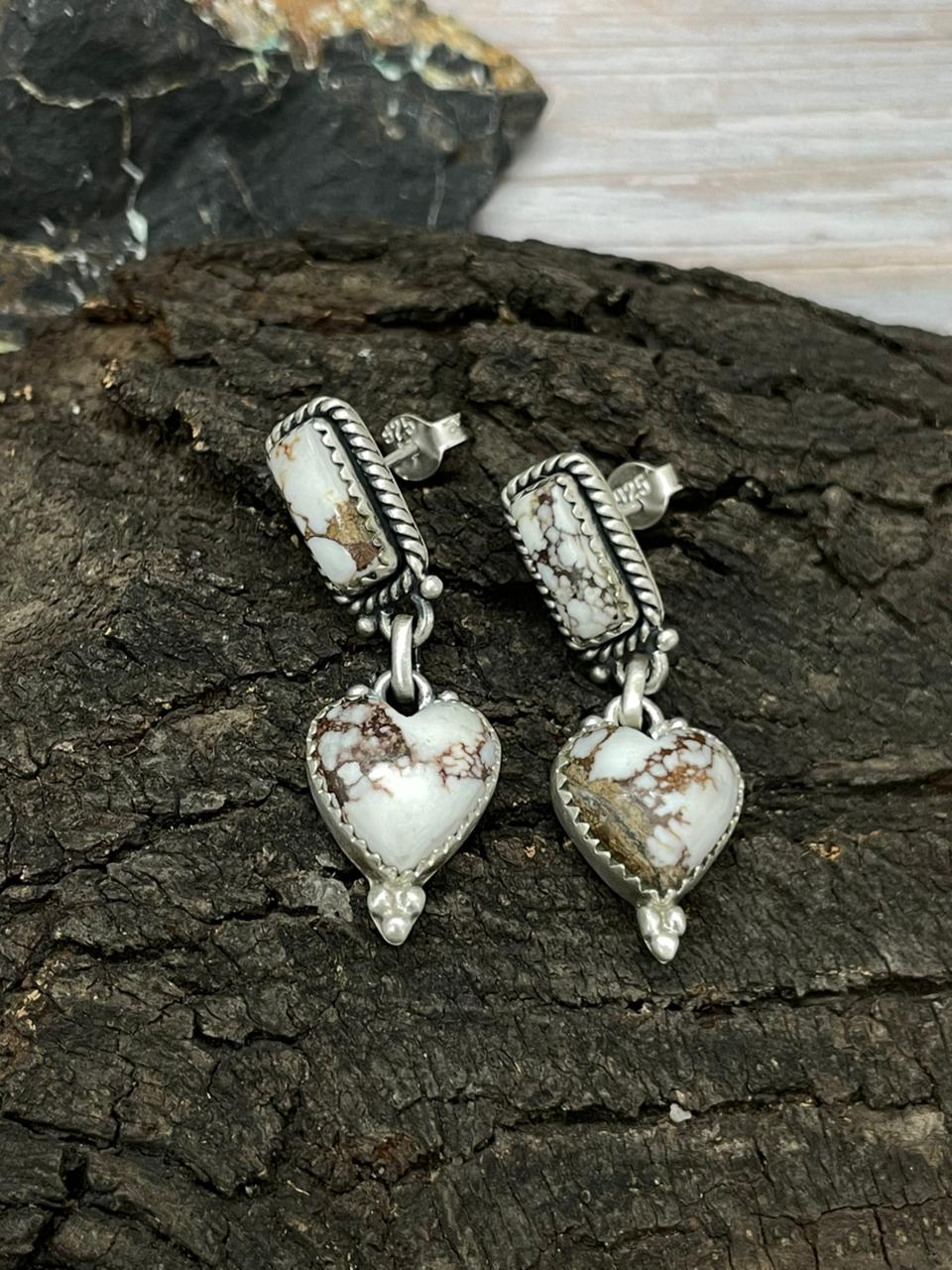 Handmade Sterling Silver Wildhorse Magnesite Dangle Earrings "Signed Nizhoni"