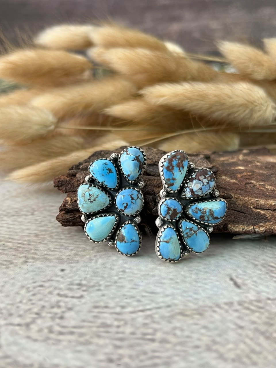 Handmade Sterling Silver Golden Hills Turquoise Post Studs Earrings Signed Nizhoni