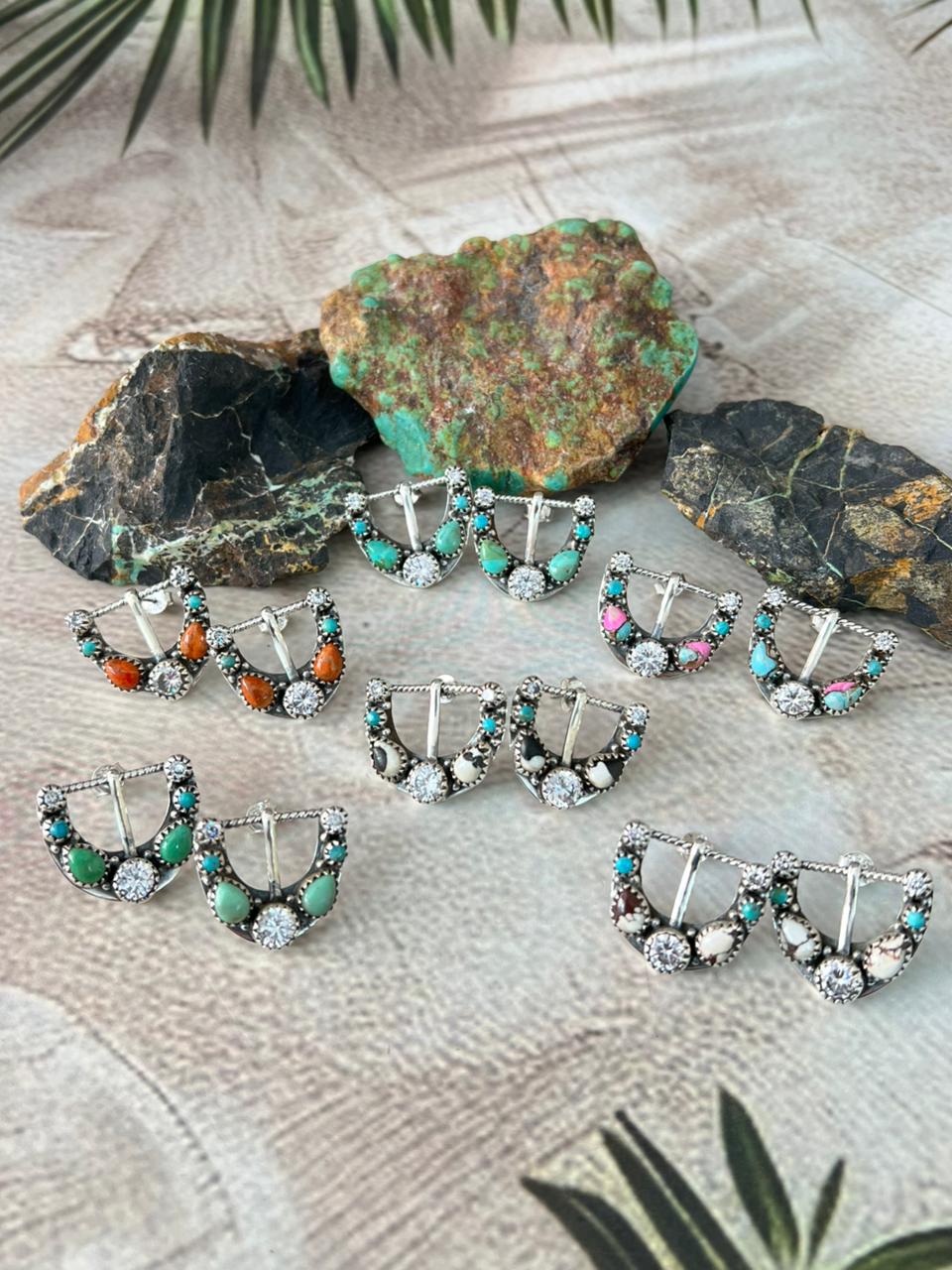 Handmade Sterling Silver Multi Stone Post Studs Earrings "Signed Nizhoni"