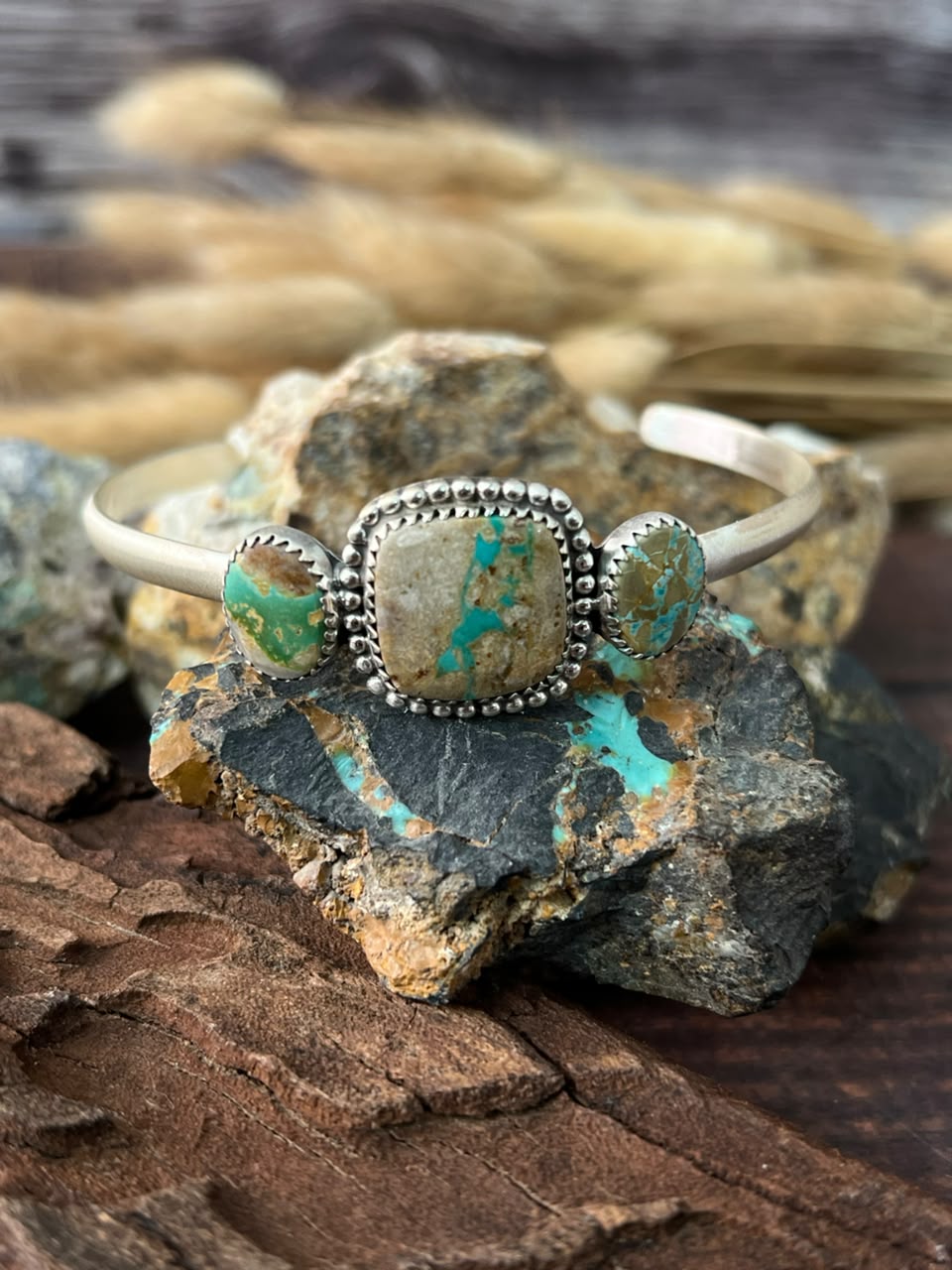 Handmade Sterling Silver Royston Ribbon Turquoise Cuff Bracelet Signed Nizhoni
