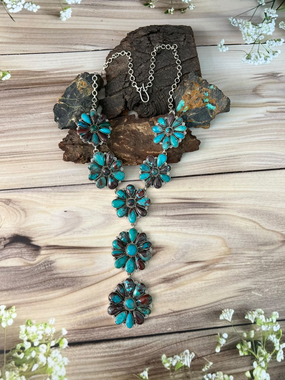 Handmade Sterling Silver Gem Silica Collection: Necklace Signed Nizhoni