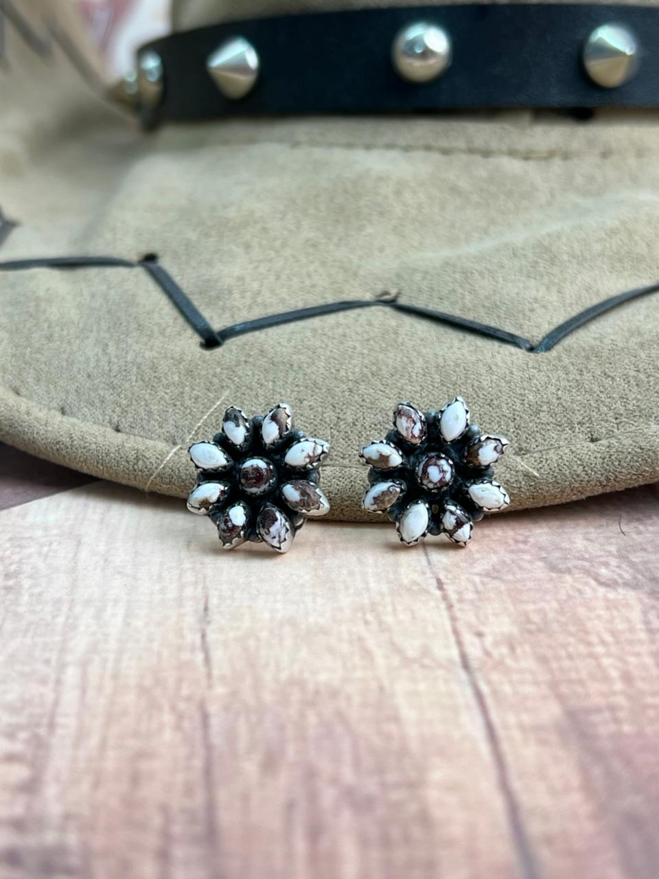 Handmade Sterling Silver Wildhorse Magnesite Post Studs Earrings "Signed Nizhoni"