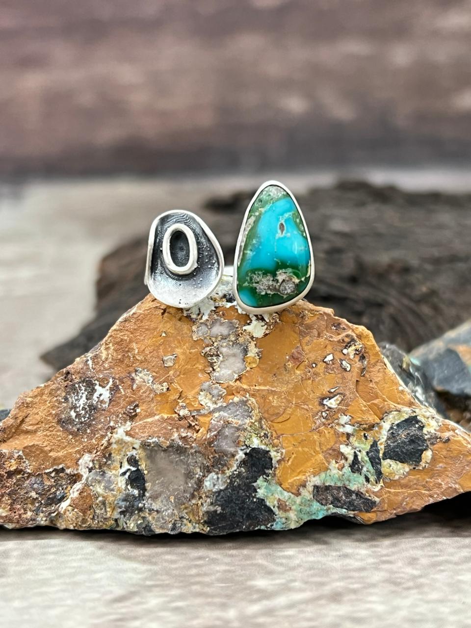 Handmade Sterling Silver Sonoran Mountain Turquoise Adjustable Ring "Signed Nizhoni"