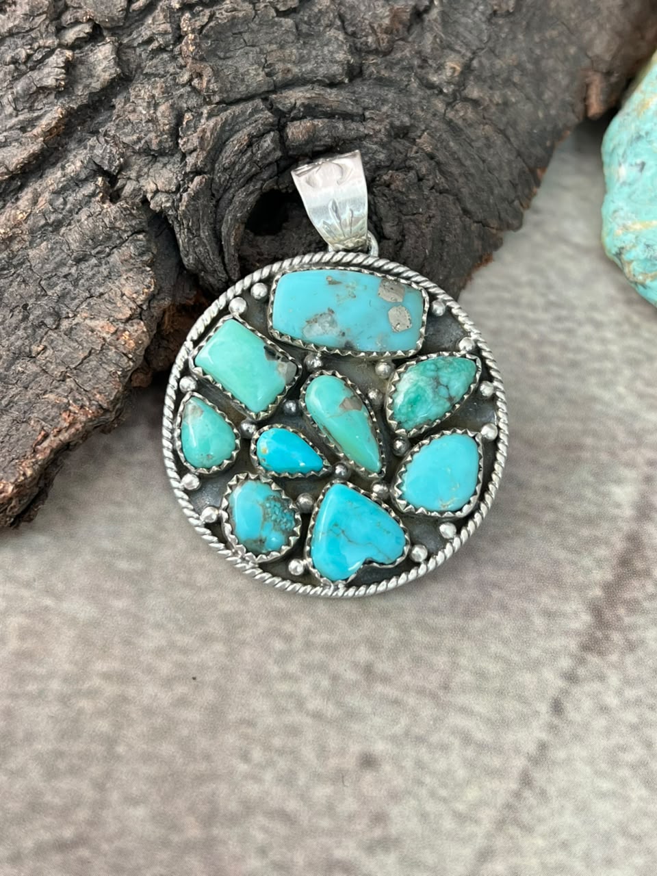 Handmade Sterling Silver Campitos Turquoise Collection: Pendant Signed Nizhoni