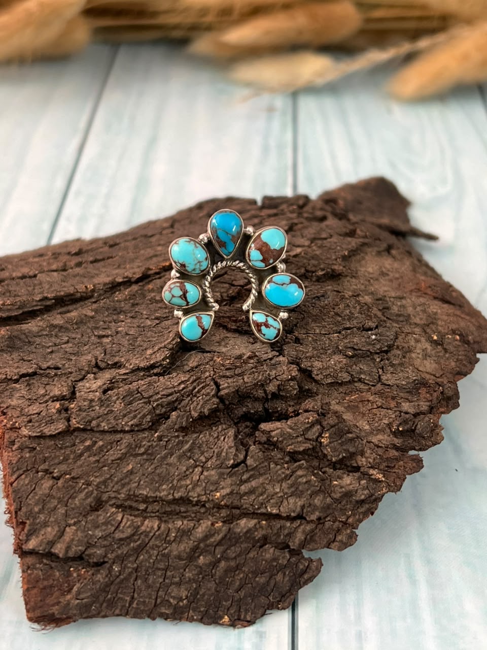 Handmade Sterling Silver Egyptian Turquoise Collection: Adjustable Naja Ring Signed Nizhoni