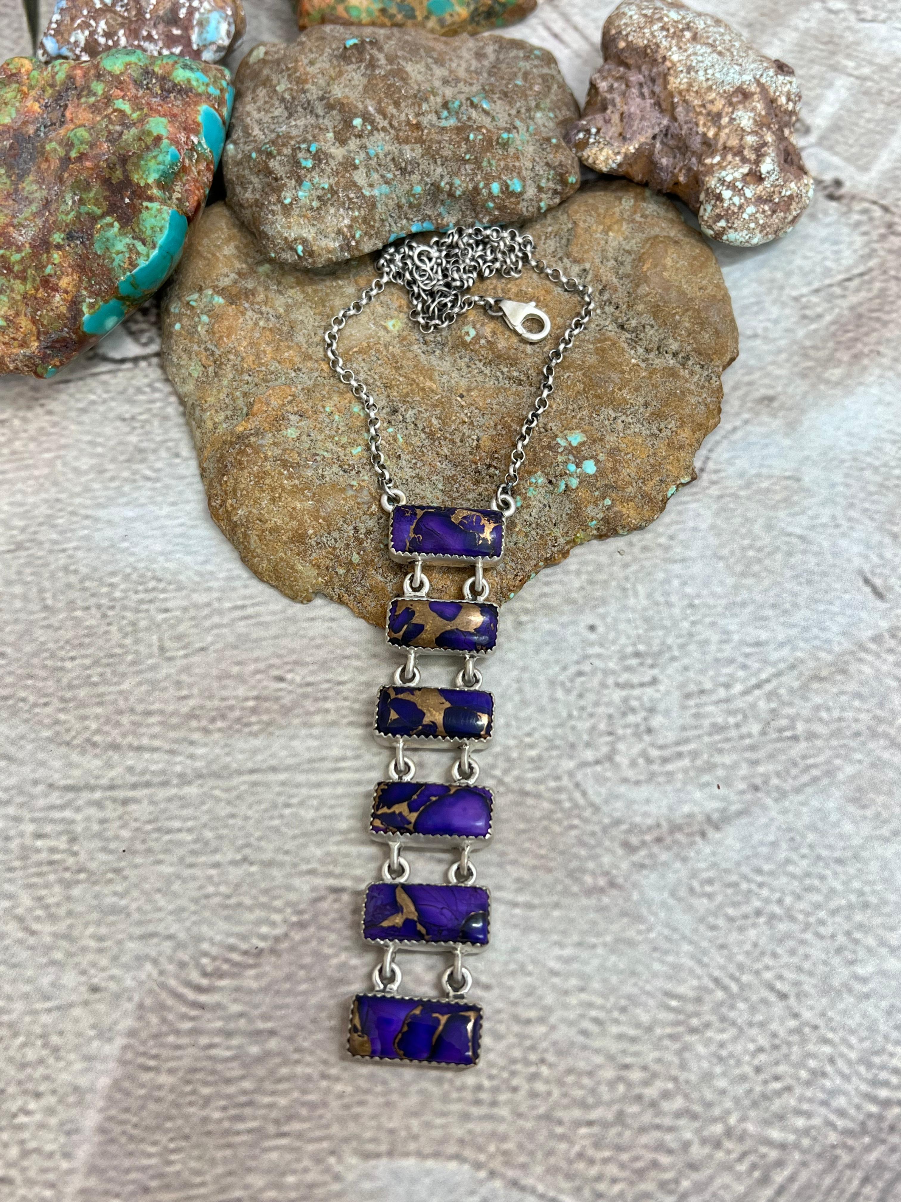 Handmade Sterling Silver Grape Dahlia Necklace with Signed Nizhoni