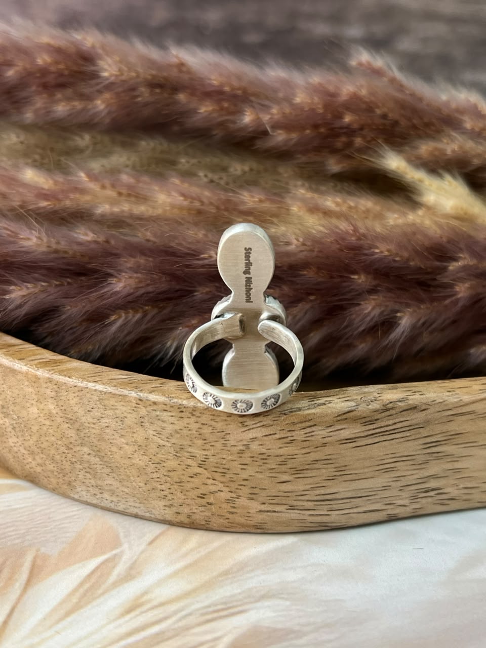 Handmade Sterling Silver Blackjack Turquoise Collection: Adjustable Ring Signed Nizhoni