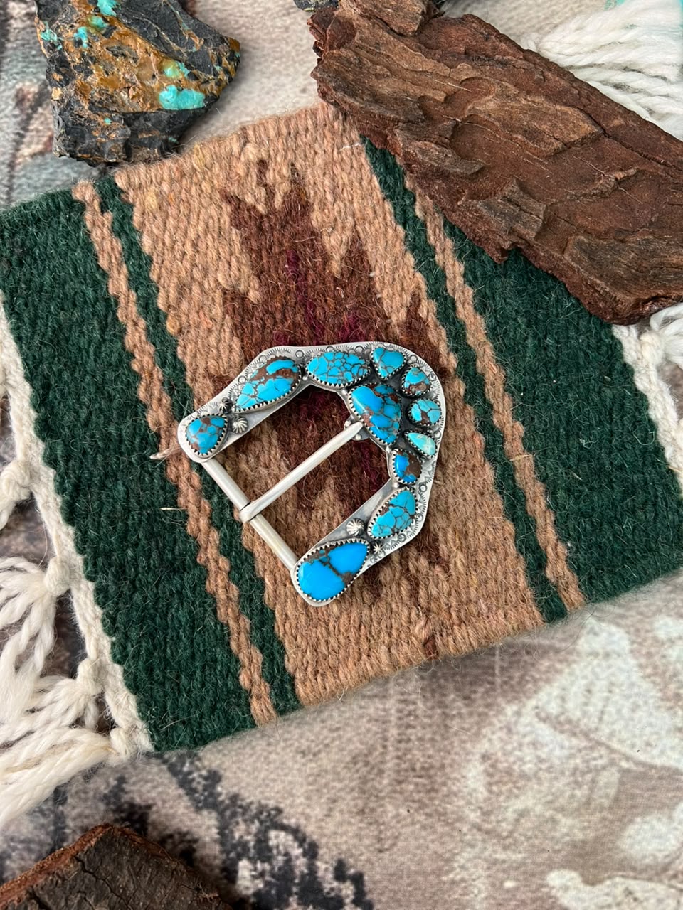 Handmade Sterling Silver Egyptian Turquoise Belt Buckle Signed Nizhoni