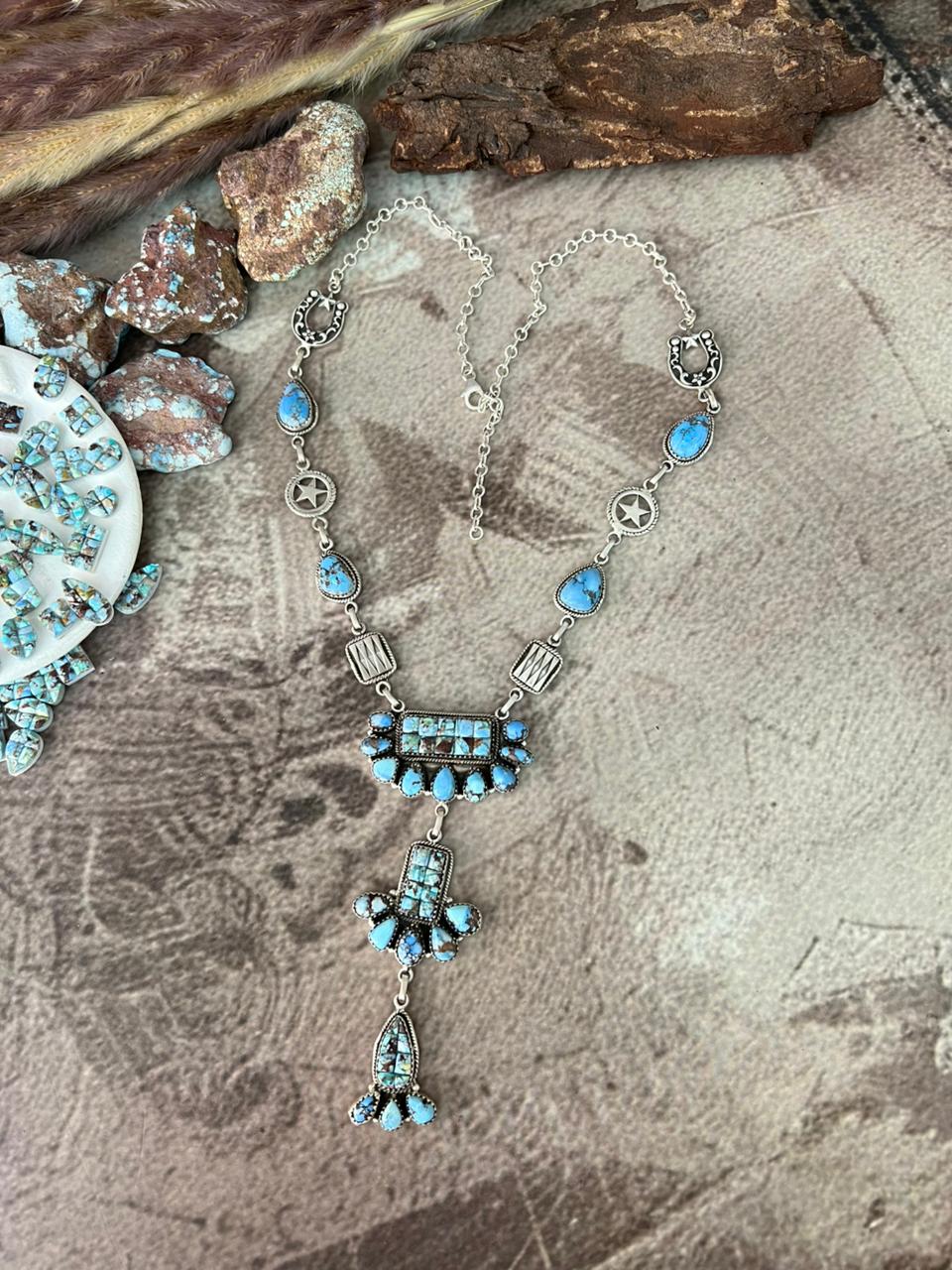 Handmade Sterling Silver 'Golden Hills Turquoise Cobble Collection' Necklace "Signed Nizhoni"