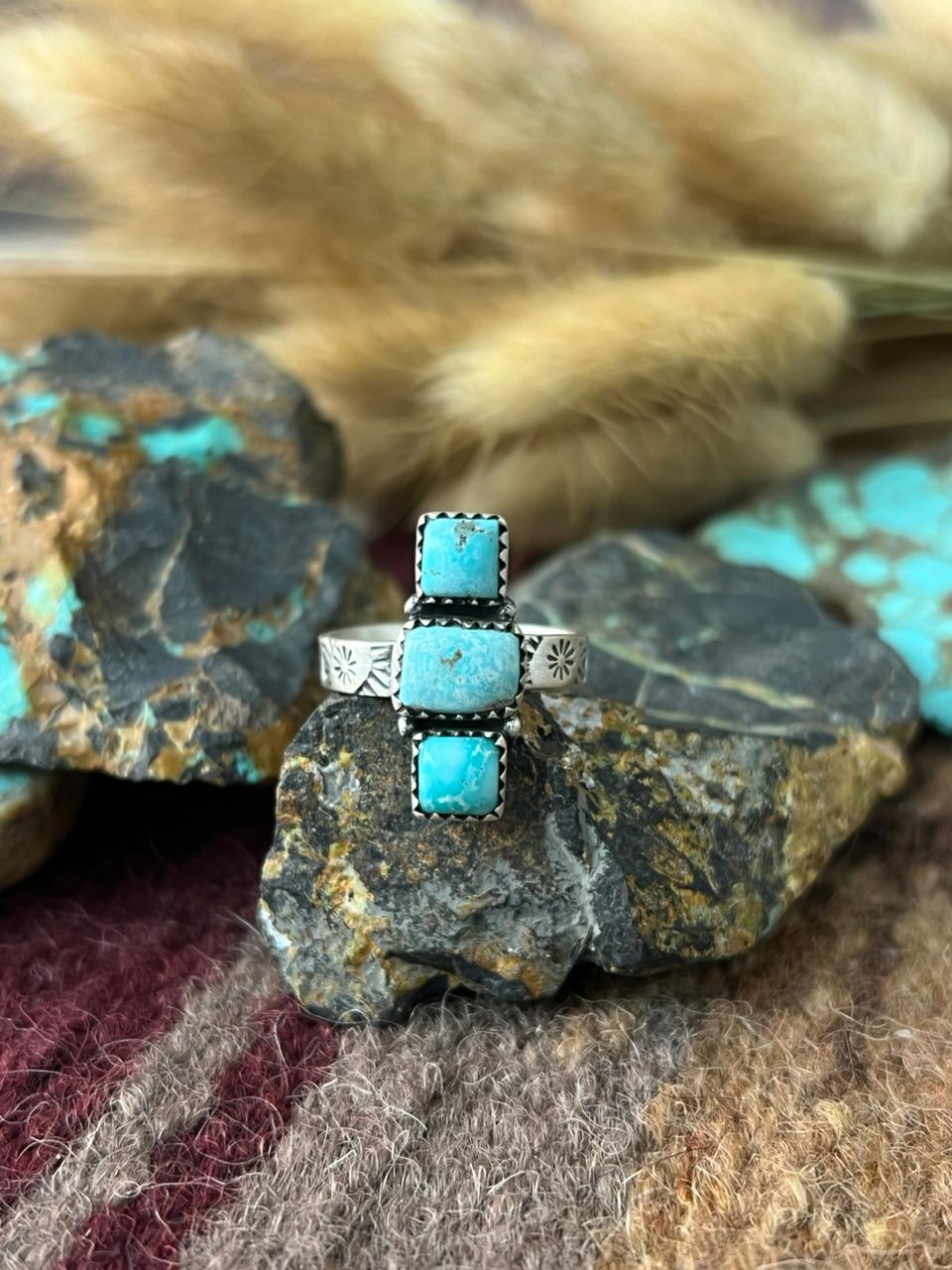 Handmade Sterling Silver White Water Adjusatble Ring "Signed Nizhoni"