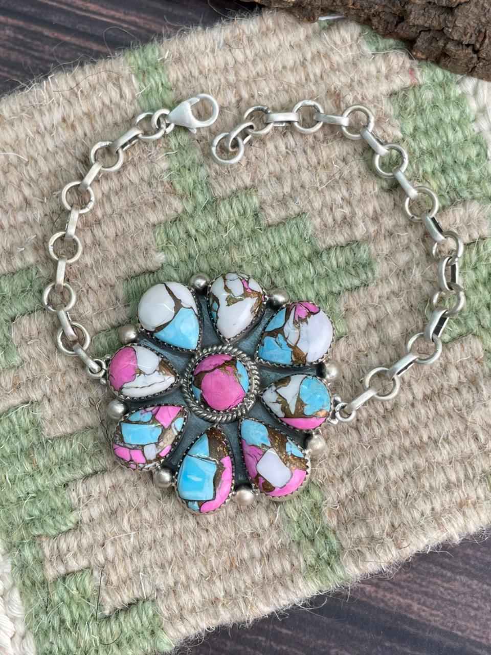 Handmade Sterling Silver Cotton Candy Chain Bracelet "Signed Nizhoni"