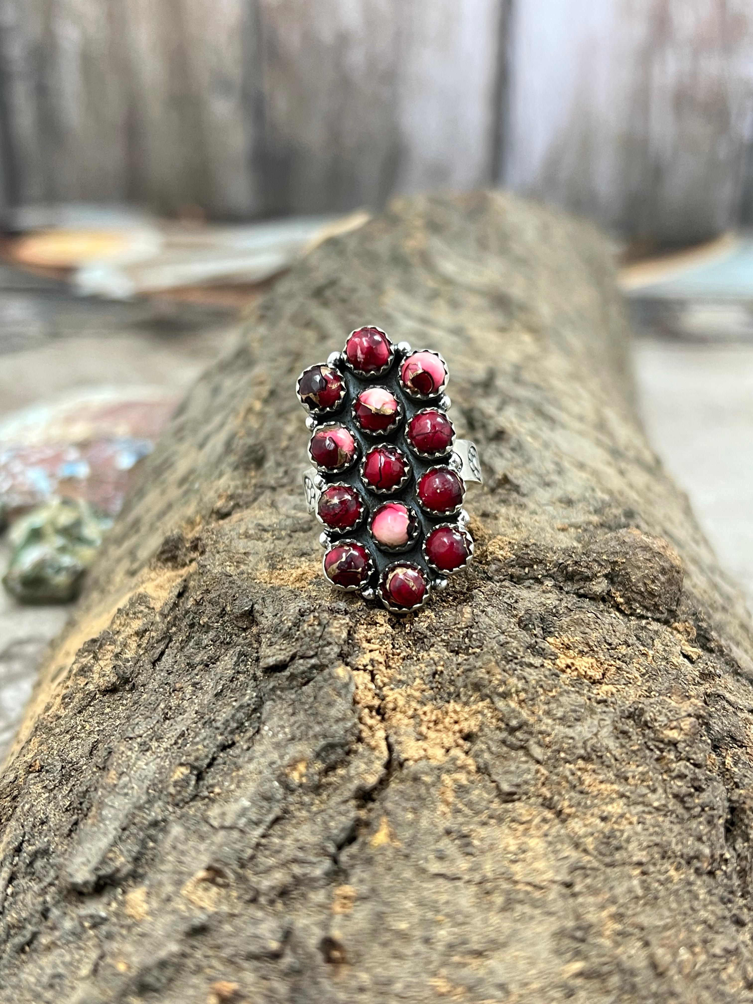 Handmade Sterling Silver Dahlia Rose Adjustable Ring with Signed Nizhoni