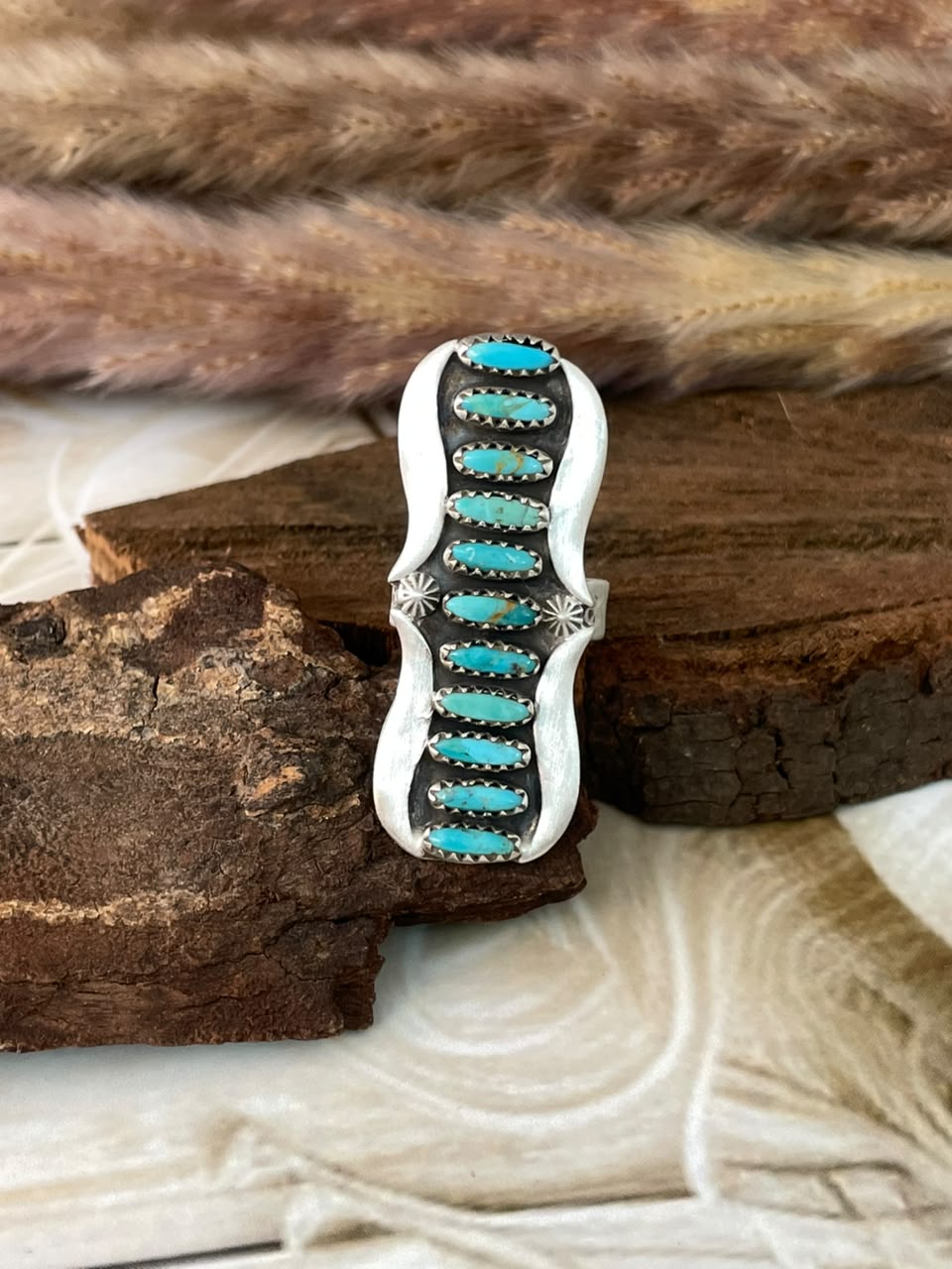 Handmade Sterling Silver Kingman Turquoise Adjustable Ring Signed Nizhoni