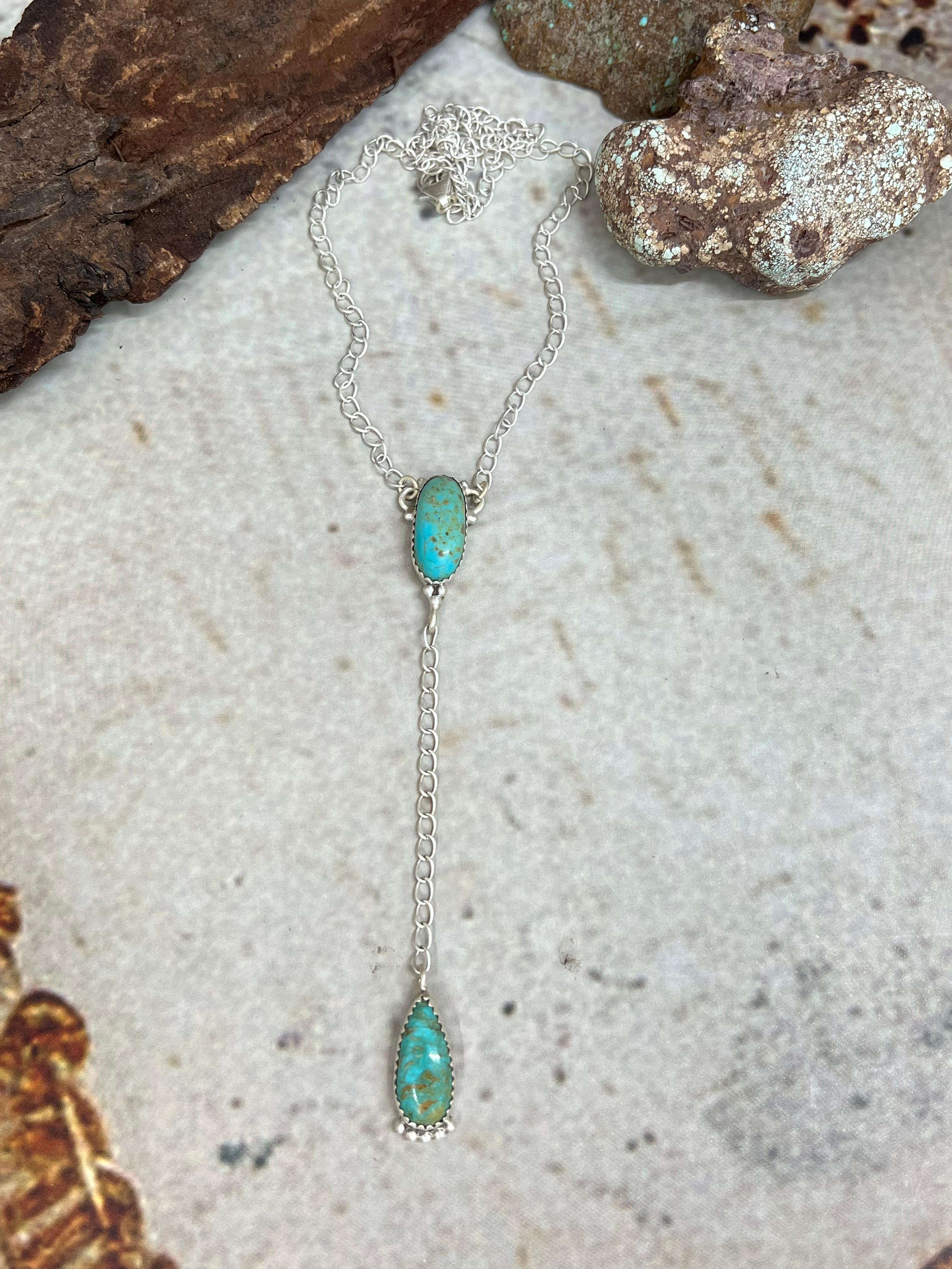 Handmade Sterling Silver Kingman Turquoise Necklace Signed Nizhoni