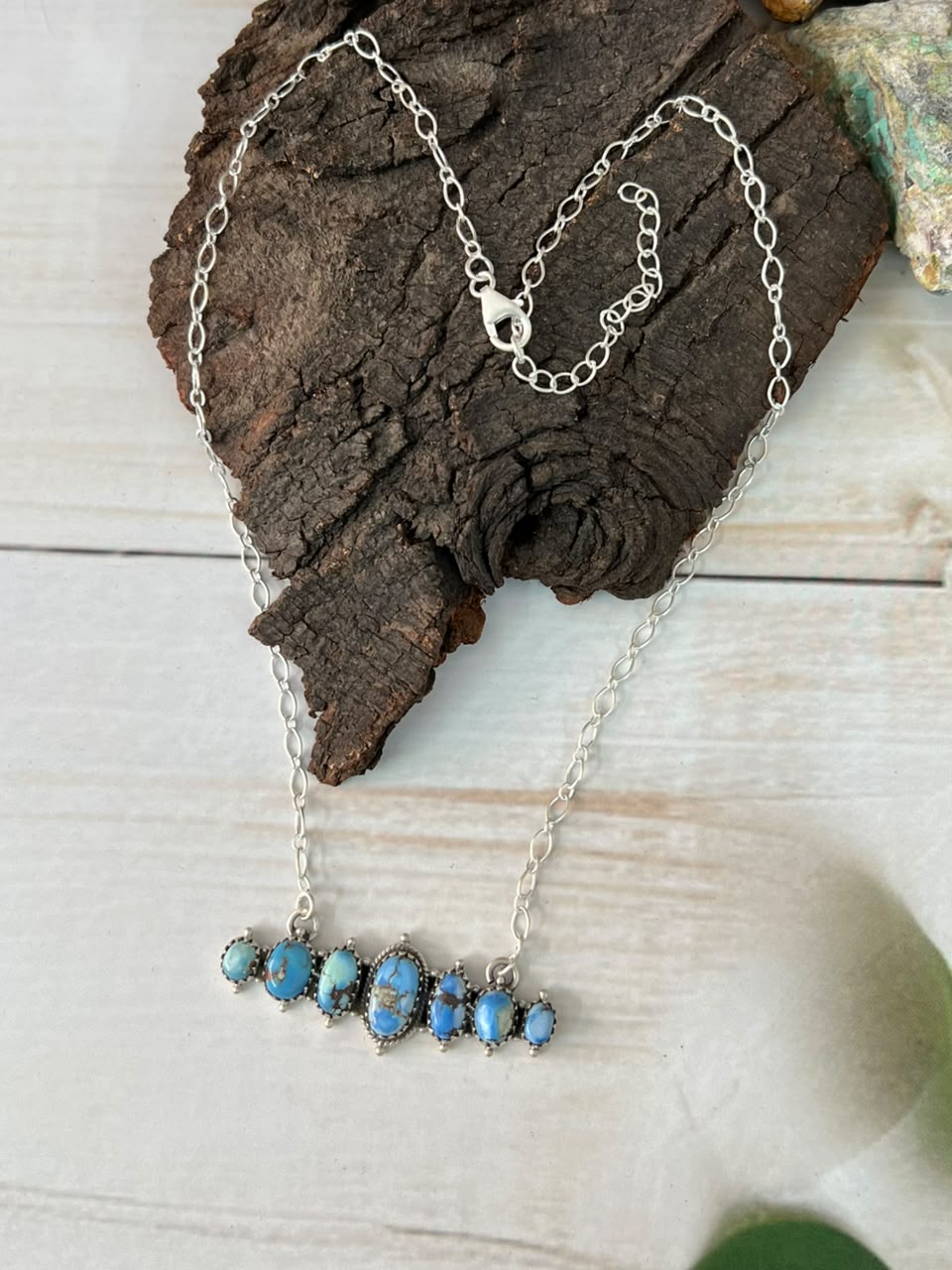 Handmade Sterling Silver Golden Hills Turquoise Necklace Signed Nizhoni