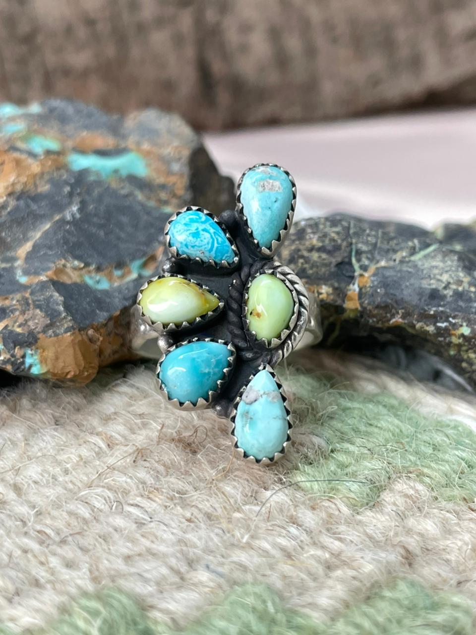 Handmade Sterling Silver White Water with Palomino Adjustable Ring "Signed Nizhoni"