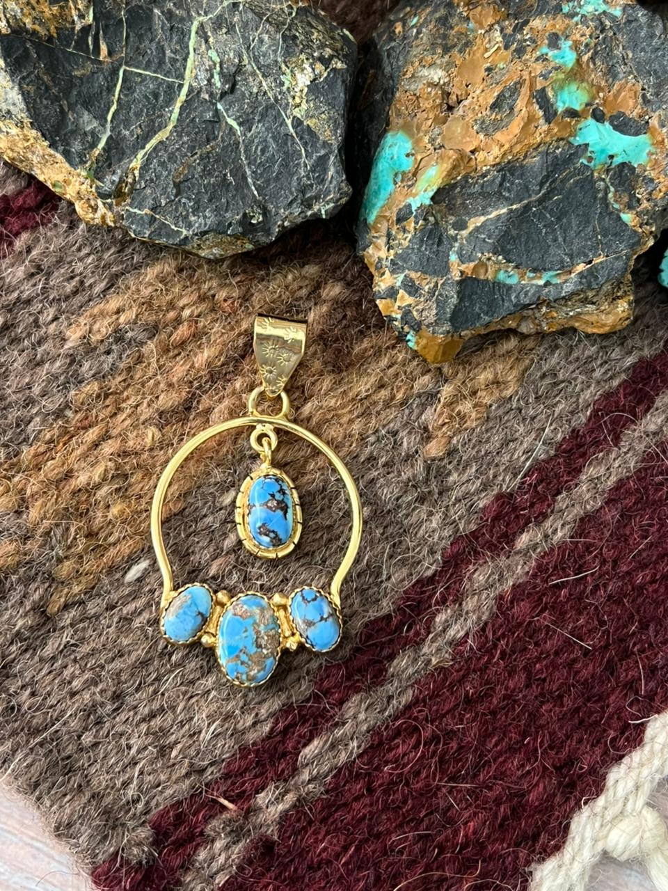 “The Golden Collection” Handmade Gold-Palted Golden Hills Turquoise Pendant